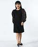 Bella Moda Full Puffed Sequins Embellished Sleeves A Line Party Dress - Black