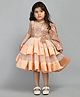 Bella Moda One Shoulder Full Sleeves Sequin Embellished Bow Applique Layered Party Wear Dress With Hair Band - Peach