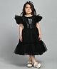 Bella Moda Cap Sleeveless Sequin Embellished Party Wear Dress With Hair Band - Black