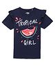 Under Fourteen Only Short Sleeves Tropical Girl Printed Tops - Navy Blue