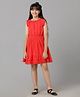 Under Fourteen Only Sleeveless Striped Pattern Schiffli Embroidery Detailed Fit & Flare Dress - Red