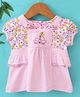 ToffyHouse Half Sleeves Frock With Duck Embroidery & Print - Light Pink
