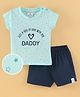 First Smile Sinker Knit Half Sleeves T-Shirt & Shorts Set Text & Polka Dots Print - Sea Blue