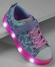 Skechers LED Casual Shoes with Velcro Closure & Star Print - Light Blue & Pink