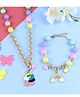 Asthetika Unicorn Rainbow Charms Beaded Chain Necklace & Bracelet Set - Pink & Blue