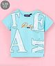 Ruff Lycra Knit Half Sleeves Slim Fit T-Shirt Text Print- Blue