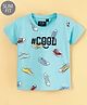 Ruff Lycra Knit Half Sleeves Slim Fit T-Shirt Shoes Print- Blue
