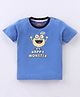 Babyhug Cotton Knit Half Sleeves T-Shirt Monster Print - Blue
