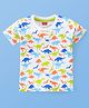 Babyhug Cotton Half Sleeves T-Shirt With Dino Print - White & Blue