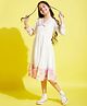 Cherry & Jerry Three Fourth Sleeves Floral Placement Printed & Ruffled Bottom Detailed Collared Dress - White