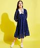 Cherry & Jerry Three Fourth Sleeves Abstract Circles Printed & Ruffled Bottom Detailed Collared Dress - Blue