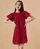 Cherry & Jerry Flared Half Sleeves Seamless Circular Detailed Schiffli Embroidered Tiered Dress - Maroon