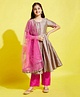 Cherry & Jerry Half Sleeves Embroidered Foil Printed Kurta Trouser With Dupatta - Grey