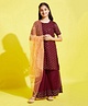 Cherry & Jerry Half Sleeves Graph Checkered Design Sequin Embellished Straight Kurta With Coordinating Sharara & Floral Dupatta - Maroon
