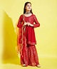 Cherry & Jerry Three Fourth Sleeves Sequin Embellished Kurta & Sharara With Dupatta - Red