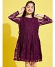 Cherry & Jerry Three Fourth Sleeves Flower Design Detailed Lace Layered A Line Dress - Purple