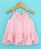 Little Kangaroos Sleeveless Party Top With Necklace Solid- Pink