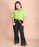 Lilpicks Couture Half Sleeves Solid Front Tie Up Top With Flared Pant - Green