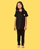 Anthrilo Half Sleeves Heart Placement Printed & Glitter Side Tape Embellished Summer Jogger Set - Black