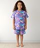 Anthrilo 100% Organic Cotton Half Sleeves Unicorn Printed Tee & Shorts - Purple
