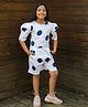 Fairies Forever Puffed Sleeve Polka Dots Printed Jumpsuit - Blue White