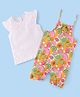 Babyhug 100% Cotton Knit Half sleeves Dungarees & Sets Girl With Back Snap Buttons Strawberry Print - White & Pink
