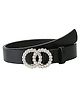 Syga  PU Leather Belt Rhinestone Waist Round Buckle Belt -Black