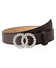 Syga  PU Leather Belt Rhinestone Waist Round Buckle Belt -Brown