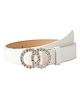 Syga  PU Leather Belt Rhinestone Waist Round Buckle Belt -White