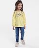 Babyhug Cotton Knit Full Sleeves  Floral Embroidered Top & Washed Denim Jeans Set - Yellow & Blue