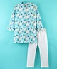 CrayonFlakes Full Sleeves Seamless Flower Printed Kurta With Pyjama - Off White & Blue