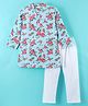 CrayonFlakes Full Sleeves Seamless Vintage Wallpaper Style Floral Printed Kurta With Pyjama - Sea Green