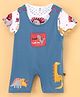 Mini Taurus Half Sleeves Tee & Dungaree Style Romper Dino Print- Blue & White