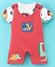 Mini Taurus Half Sleeves Tee & Dungaree Style Romper Dino Print- Red & White