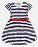 3PIN Half Sleeves Rugby Striped & All Over Flower Printed Fit & Flare Dress - White & Blue