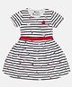 3PIN Half Sleeves Rugby Striped & All Over Sunglasses With Camera Printed Fit & Flare Dress - White