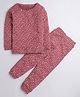 Polka Tots Full Sleeves Heart Printed Tee & Lounge Pant - Dark Pink