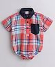 Polka Tots Half Sleeve All Over Plaid Tartan Checked & Bow Attached Shirt Onesie With Pocket Detail - Red