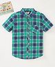 Ed-a-Mamma Cotton Woven Sustainable Half Sleeves Checks Shirt - Green