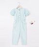 Ed-a-Mamma Sustainable Cotton Half Sleeves Solid Color Cut Out Jumpsuit - Blue