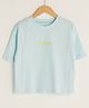 LC Waikiki Half Sleeves Be Positive Placement Printed Tee - Dull Blue