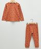 LC Waikiki Full Sleeves All Over Brick Printed Tee With Coordinating Pyjama - Brown