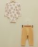 LC Waikiki Full Sleeves All Over Flowers Printed Onesie With Ribbed Leggings - Cream