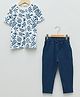 LC Waikiki Half Sleeves All Over Leafs Printed Tee With Pyjama - Blue