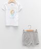 LC Waikiki Half Sleeves Doll Printed Tee With Shorts - White & Grey