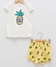 LC Waikiki Cap Sleeves Summer Theme Pineapple Printed Tee & Shorts Set - Ecru