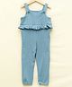 LC Waikiki Sleeveless Ribbed & Ruffle Detailed Jumpsuit - Blue