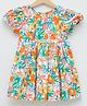 LC Waikiki Short Puffed Sleeves Seamless Watercolour Effect Floral Printed Fit & Flare Dress - Multi Colour