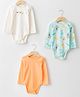 LC Waikiki PAck Of 3 Full Sleeves Roarr Animals Printed Onesies - Cream Orange Blue