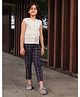 Piccolo Sleeveless Solid Front Open Top With  Pants With Plaid Checked Pants - Blue & Off White